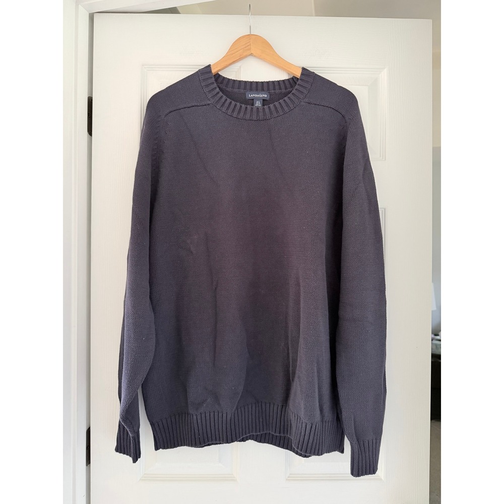 Lands' End Navy Cotton Knit Sweater Cottage Fishermancore Cozy Gorpcore